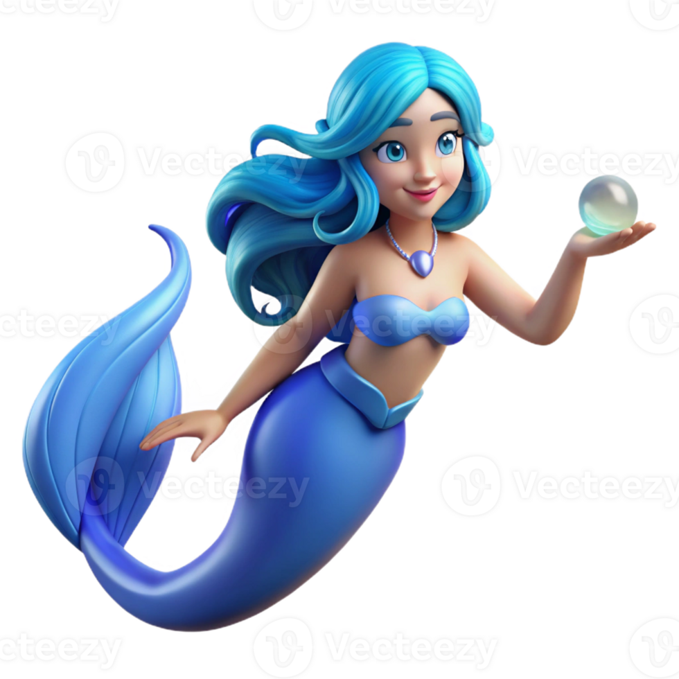 beautiful classic A beautiful mermaid with flowing blue hair and a shimmering tail, holding a pearl in her outstretched hand. Underwater scene, soft lighting detailed png