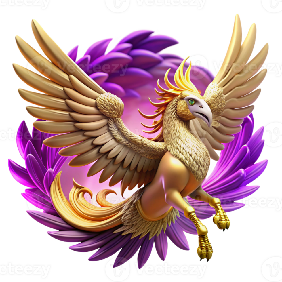vibrant creative A Majestic Griffin with Golden Feathers professional png