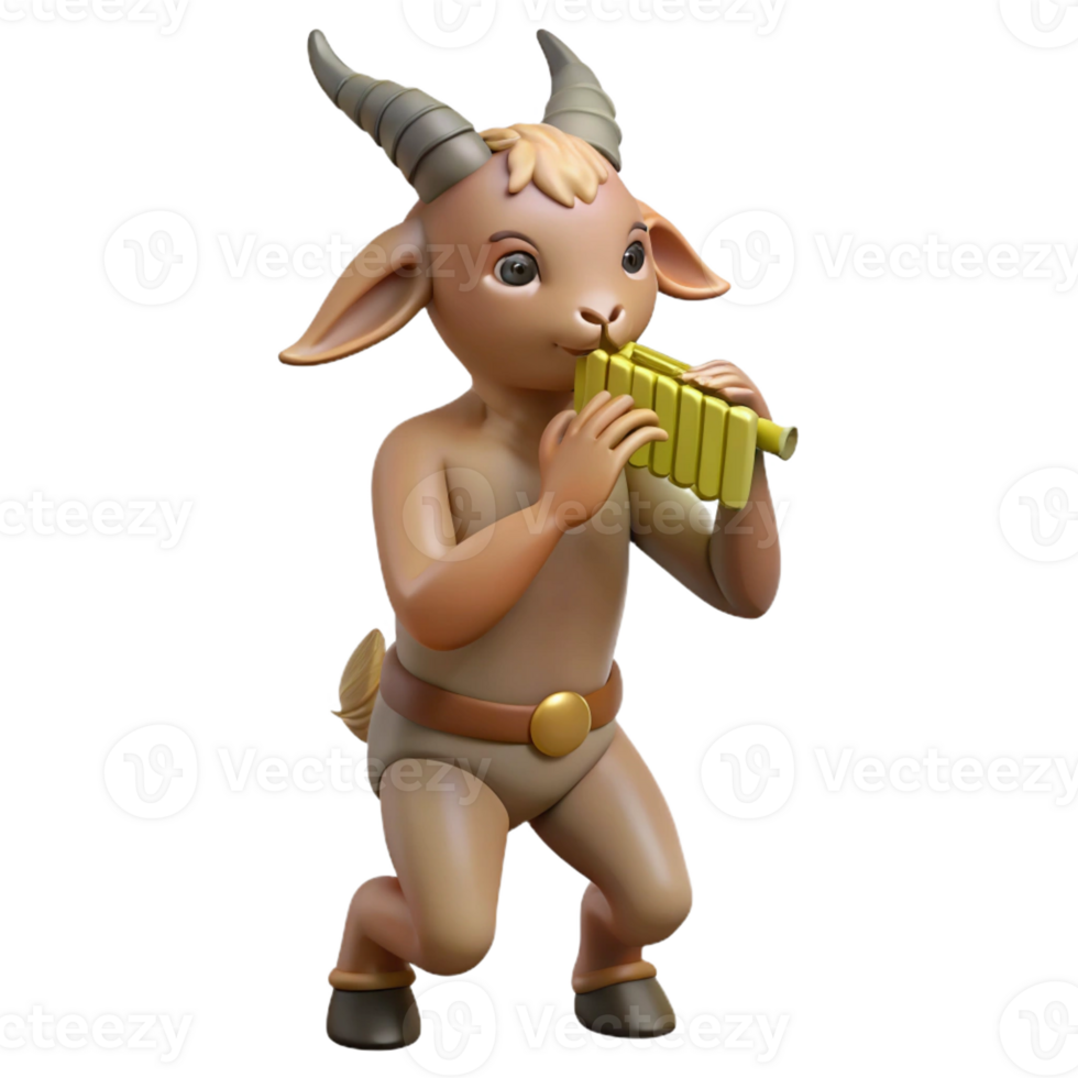vibrant creative A playful satyr with the legs and horns of a goat, playing a pan flute. Greek mythology style, soft lighting high resolution png