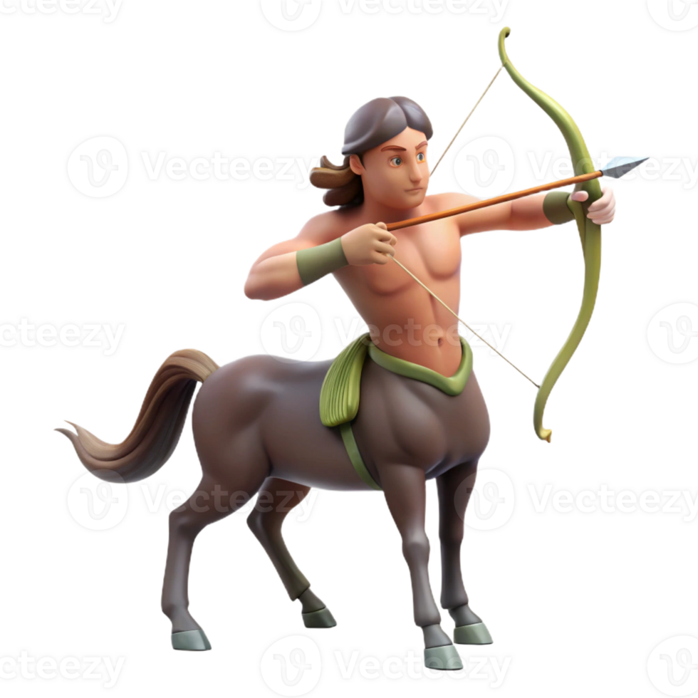 stunning creative A wise centaur with the upper body of a human and the lower body of a horse, aiming a bow and arrow. Greek mythology style, dim lighting high quality png