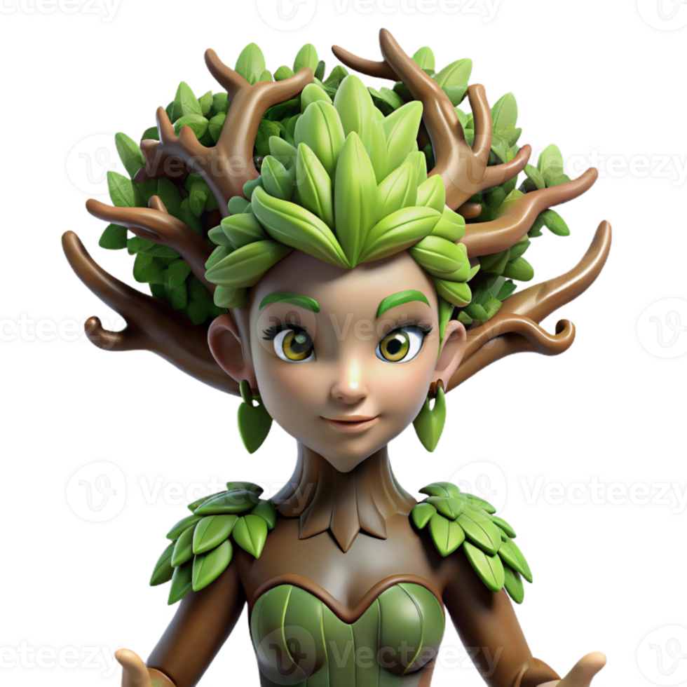 magnificent minimalist A beautiful dryad with bark-like skin and leaves for hair, emerging from a giant oak tree. Fantasy art style, soft lighting original png