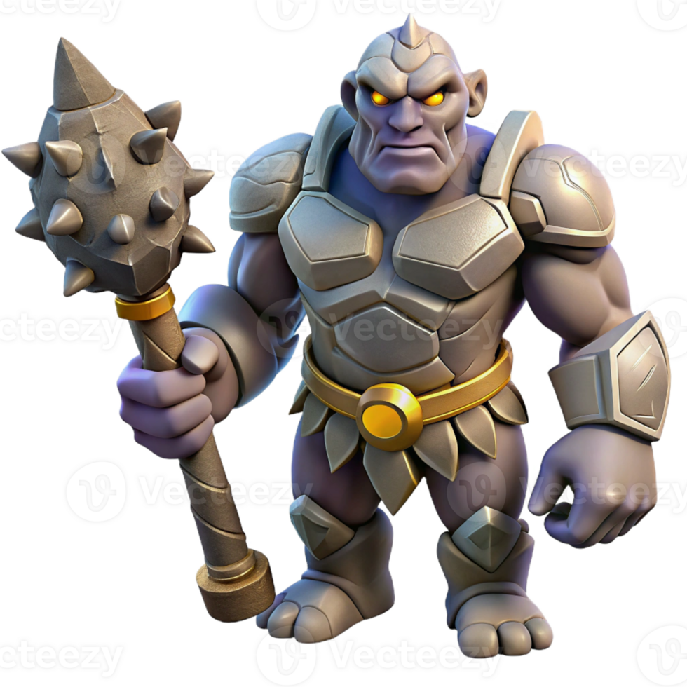 magnificent traditional A powerful golem made of animated stone, wielding a massive club. Fantasy art style, dramatic lighting premium png