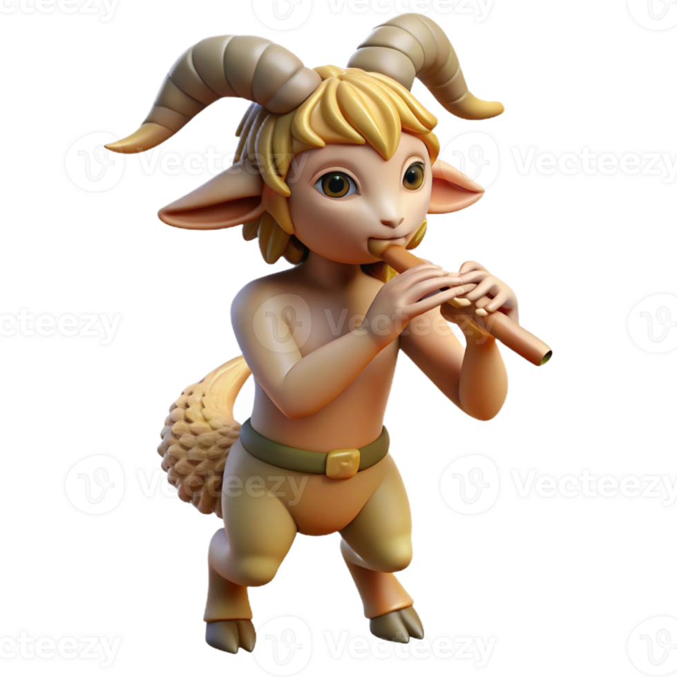 elegant vintage A playful satyr with the legs and horns of a goat, playing a pan flute. Greek mythology style, soft lighting high resolution png