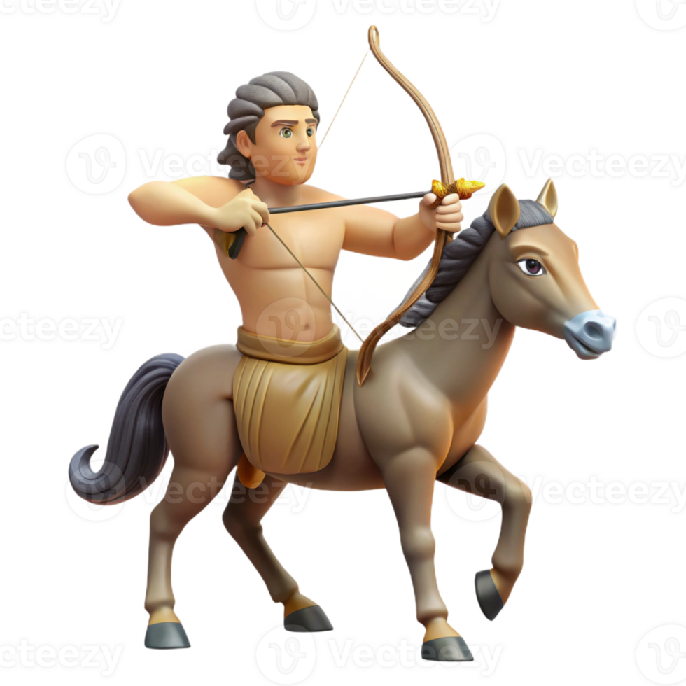 stunning rustic A wise centaur with the upper body of a human and the lower body of a horse, aiming a bow and arrow. Greek mythology style, dim lighting high quality png