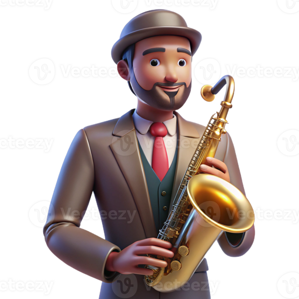 elegant vintage Portrait of a musician with a saxophone, lit by warm stage lights, in a vintage jazz poster style authentic png