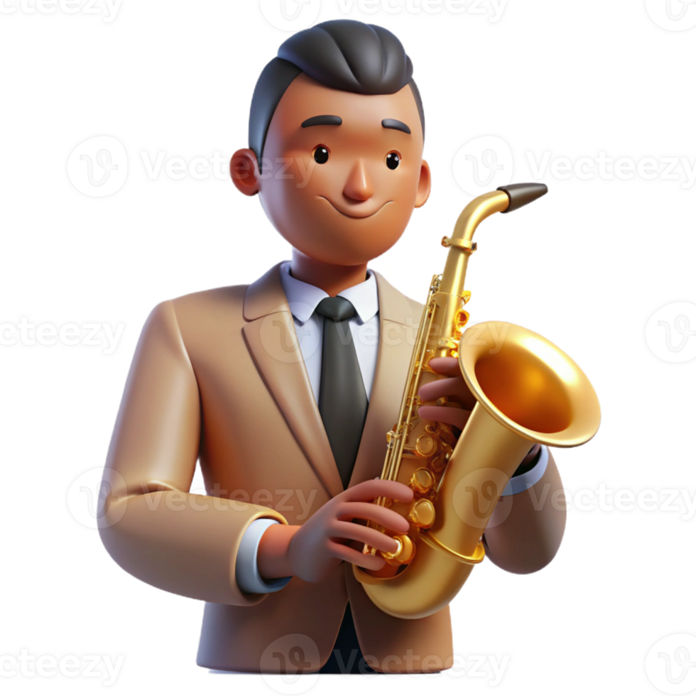magnificent vintage Portrait of a musician with a saxophone, lit by warm stage lights, in a vintage jazz poster style professional png