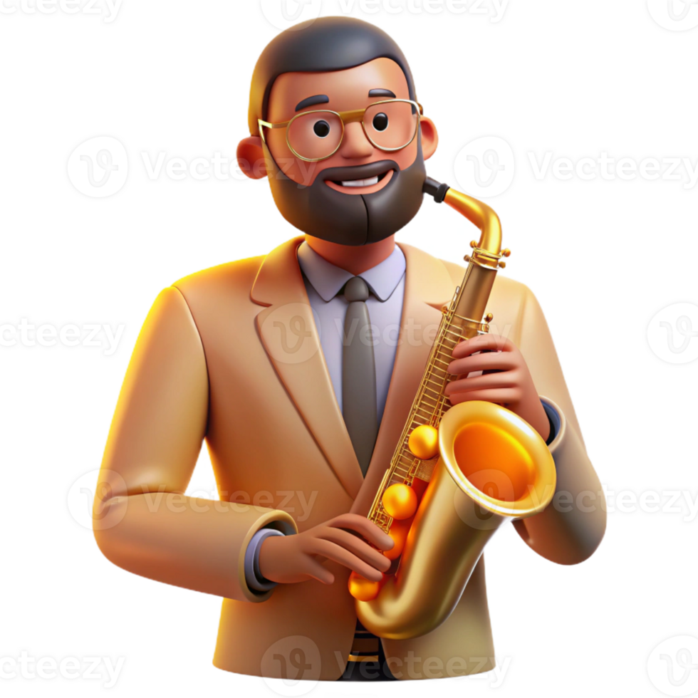 extraordinary classic Portrait of a musician with a saxophone, lit by warm stage lights, in a vintage jazz poster style authentic png