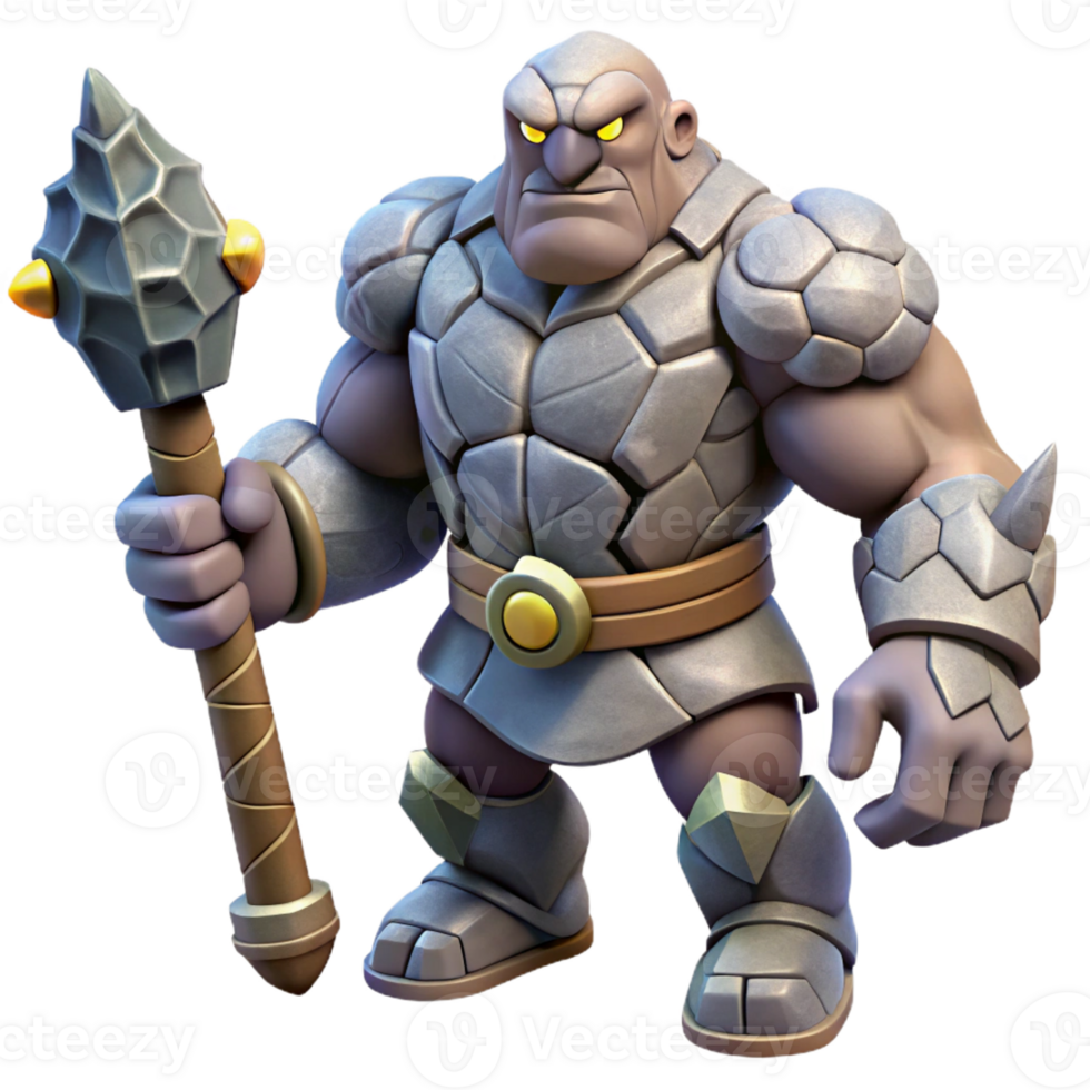 vibrant contemporary A powerful golem made of animated stone, wielding a massive club. Fantasy art style, dramatic lighting original png