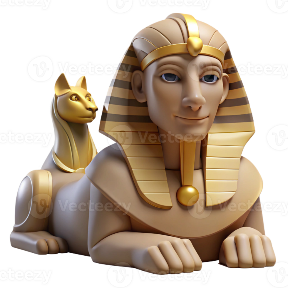 wonderful contemporary A mysterious sphinx with the body of a lion and the head of a human, posing a riddle. Egyptian mythology style, dim lighting 4K png