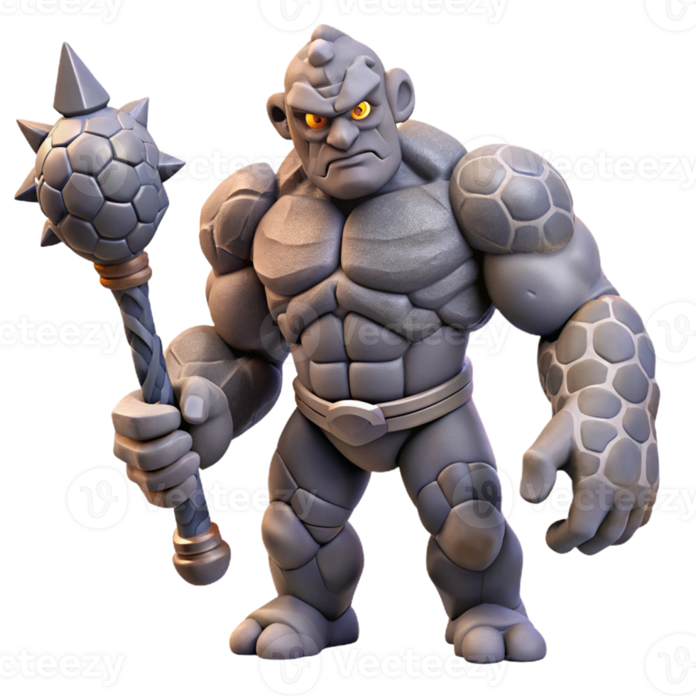 dramatic creative A powerful golem made of animated stone, wielding a massive club. Fantasy art style, dramatic lighting original png