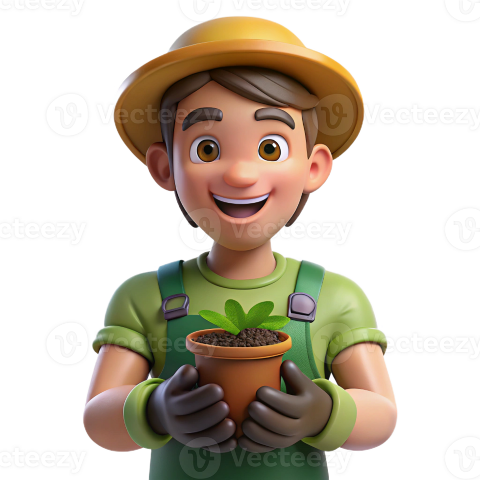 impressive abstract Portrait of a gardener with dirt on their hands and a gentle smile, lit by natural sunlight, in a botanical illustration style original png