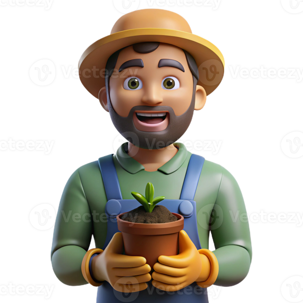 extraordinary contemporary Portrait of a gardener with dirt on their hands and a gentle smile, lit by natural sunlight, in a botanical illustration style 4K png
