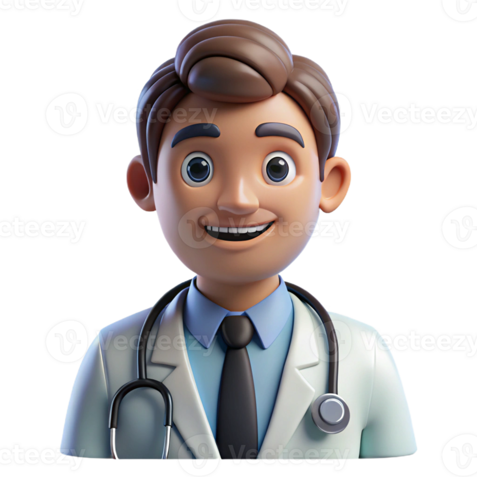 extraordinary modern Portrait of a doctor with a stethoscope and a compassionate expression, lit by cool hospital lights, in a medical illustration style professional png