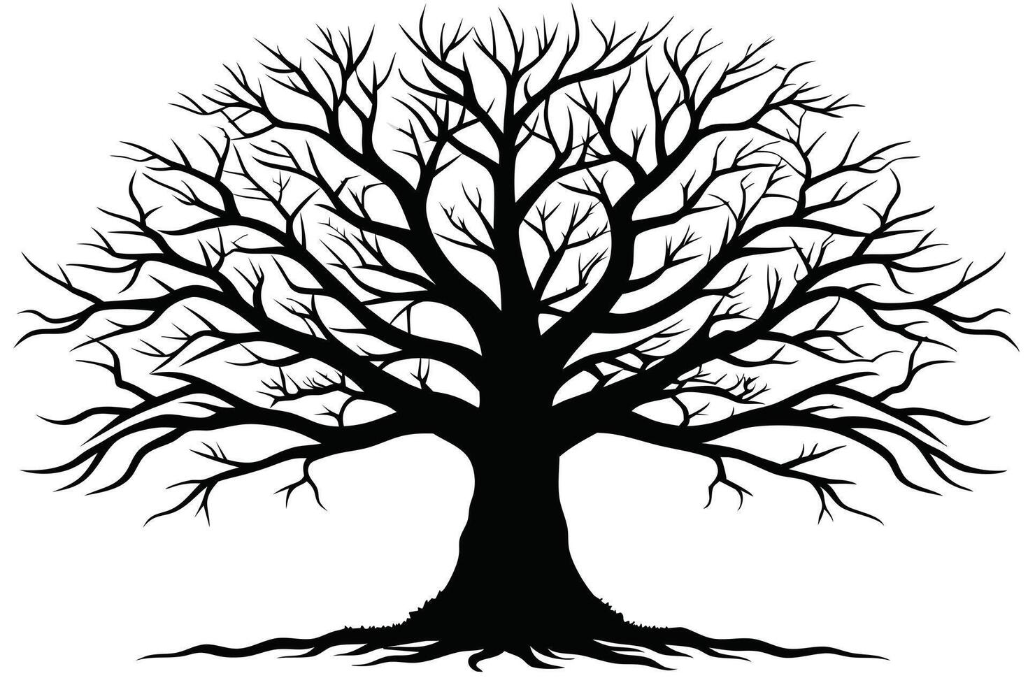 A Elegant Black and White Silhouette of a Bare Winter Tree vector