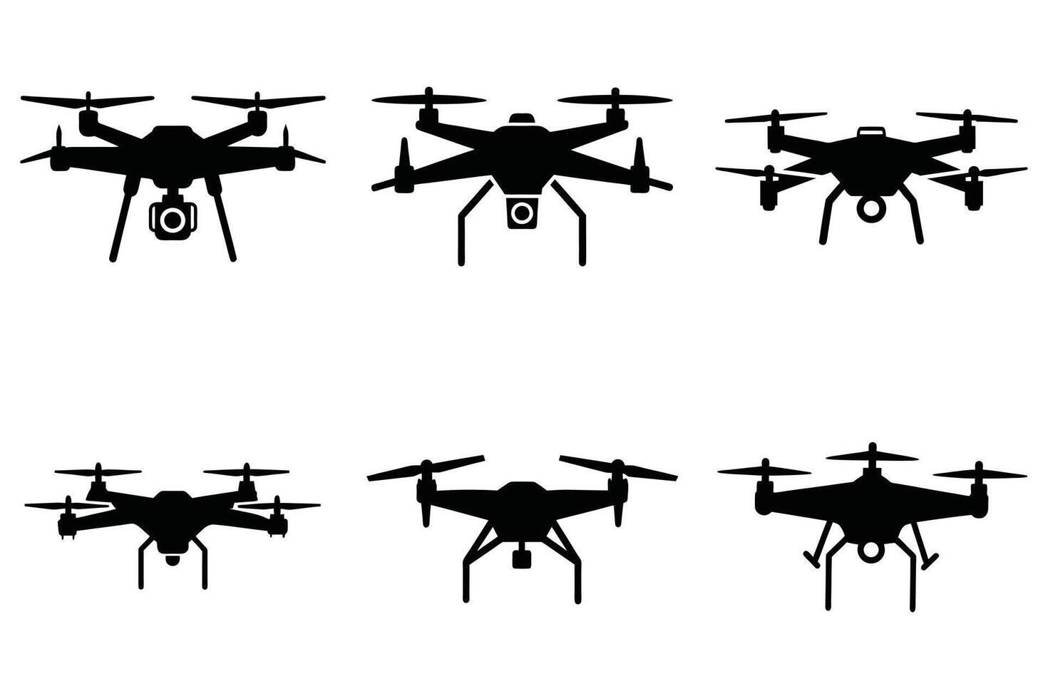 Six Different Drone Silhouettes Against a White Background vector
