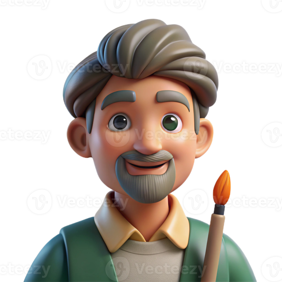 dramatic minimalist Portrait of an artist with a paintbrush and a passionate expression, lit by natural studio light, in an impressionist style original png