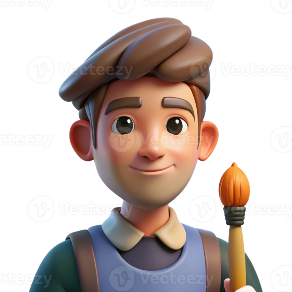 beautiful vintage Portrait of an artist with a paintbrush and a passionate expression, lit by natural studio light, in an impressionist style 4K png