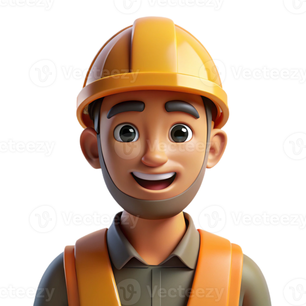 extraordinary abstract Portrait of a construction worker with a hard hat and a tired but satisfied expression, lit by harsh sunlight, in a photorealistic style premium png