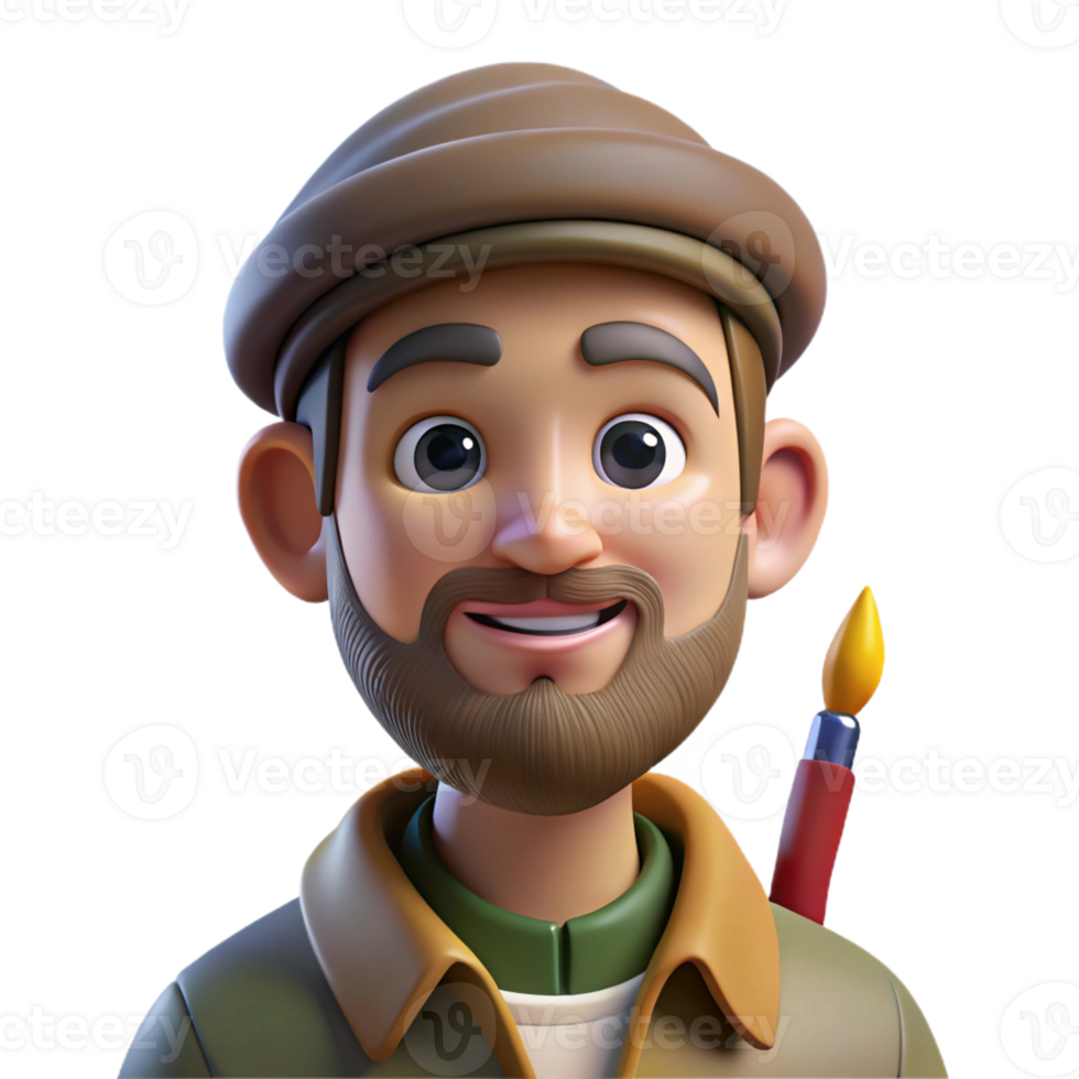 vibrant rustic Portrait of an artist with a paintbrush and a passionate expression, lit by natural studio light, in an impressionist style 4K png