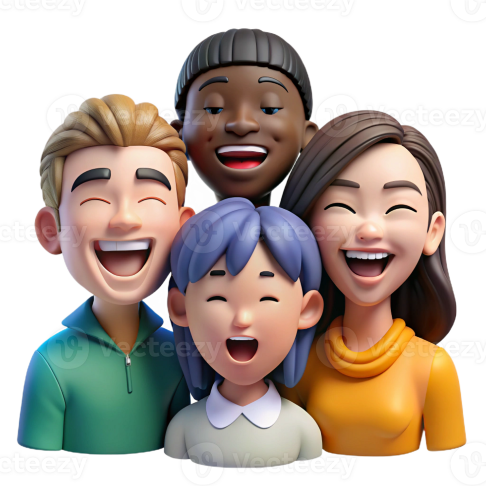 dramatic abstract Portrait of a group of diverse friends, laughing and smiling, lit by bright natural light, in a lifestyle photography style genuine png