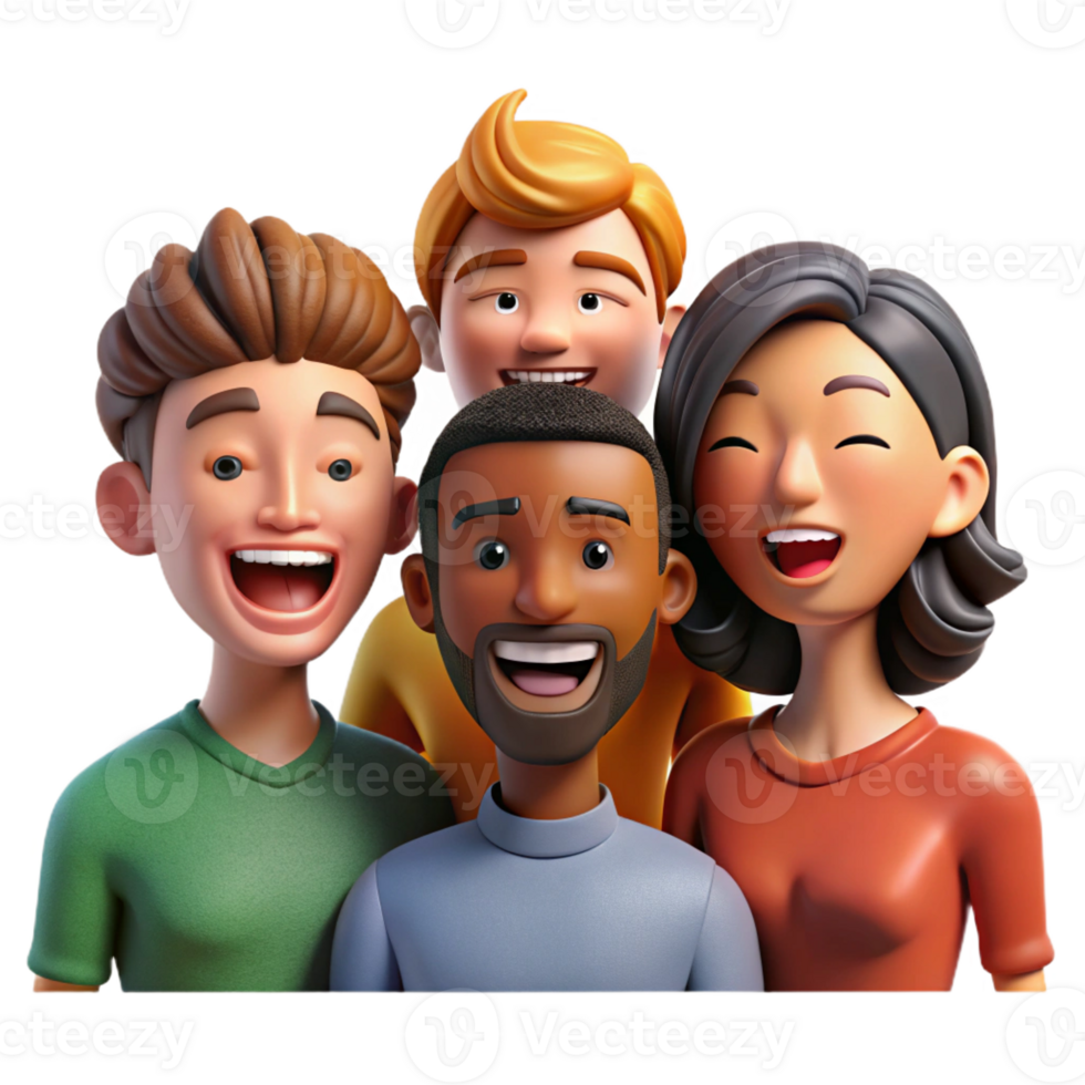 stunning vintage Portrait of a group of diverse friends, laughing and smiling, lit by bright natural light, in a lifestyle photography style authentic png
