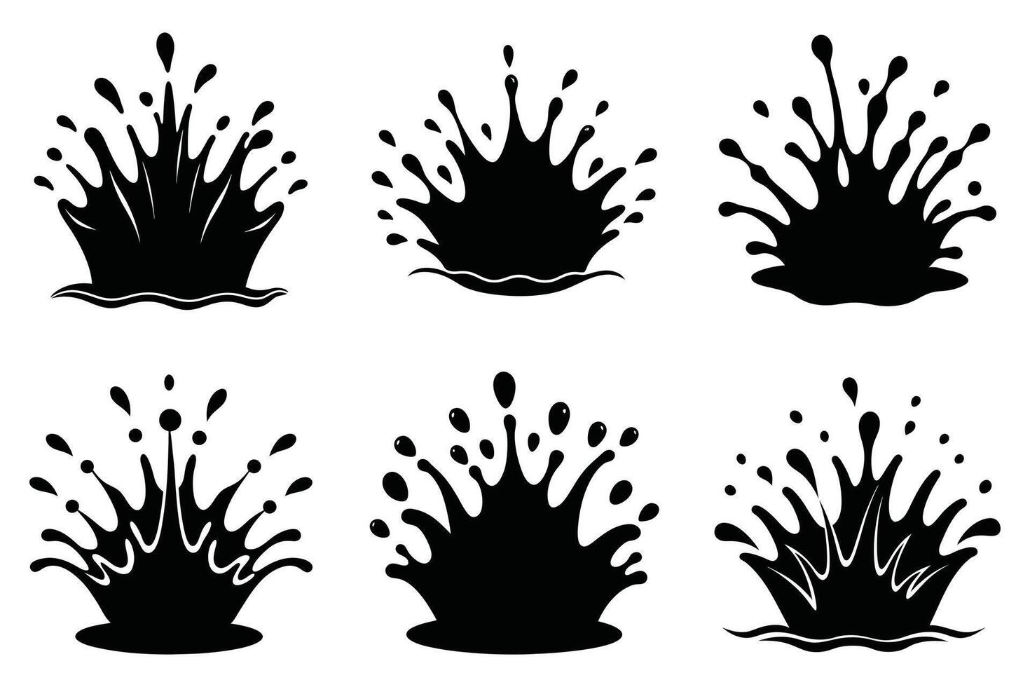 Set of Black and White Water Splash Silhouettes vector