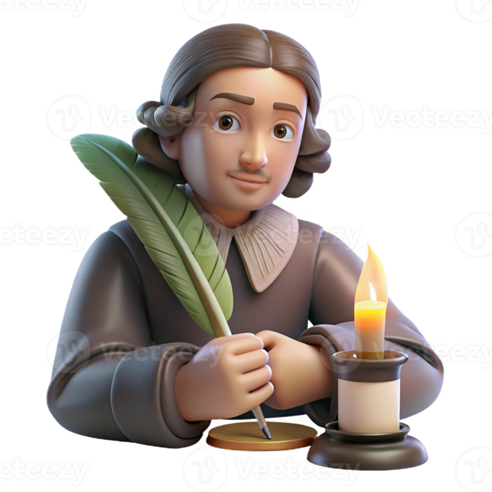 wonderful rustic Portrait of a writer with a quill and a contemplative expression, lit by a candlelight, in a Renaissance painting style premium png