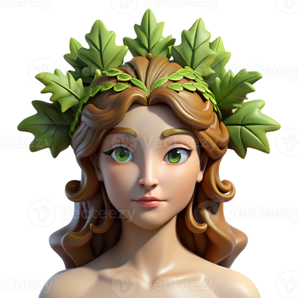 serene creative A beautiful dryad with skin of bark and hair of leaves, emerging from a giant oak tree, bathed in dappled sunlight. Pre-Raphaelite style high resolution png