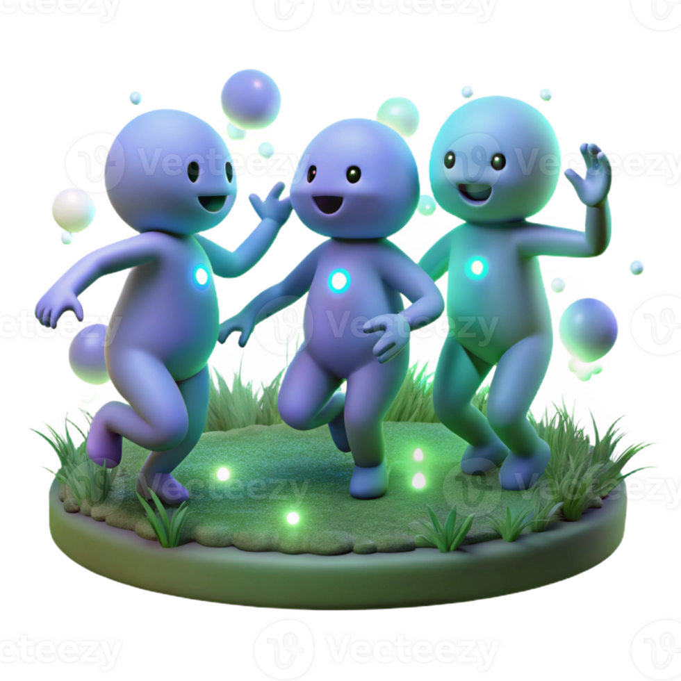 beautiful artistic A group of playful sprites dancing in a moonlit meadow, their bodies radiating a soft, bioluminescent glow. Dreamlike art style exclusive png
