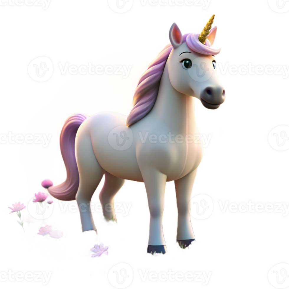 serene contemporary A benevolent unicorn with a coat of pure white, grazing in a field of wildflowers, bathed in the warm glow of a setting sun. Romantic fantasy art style high quality png