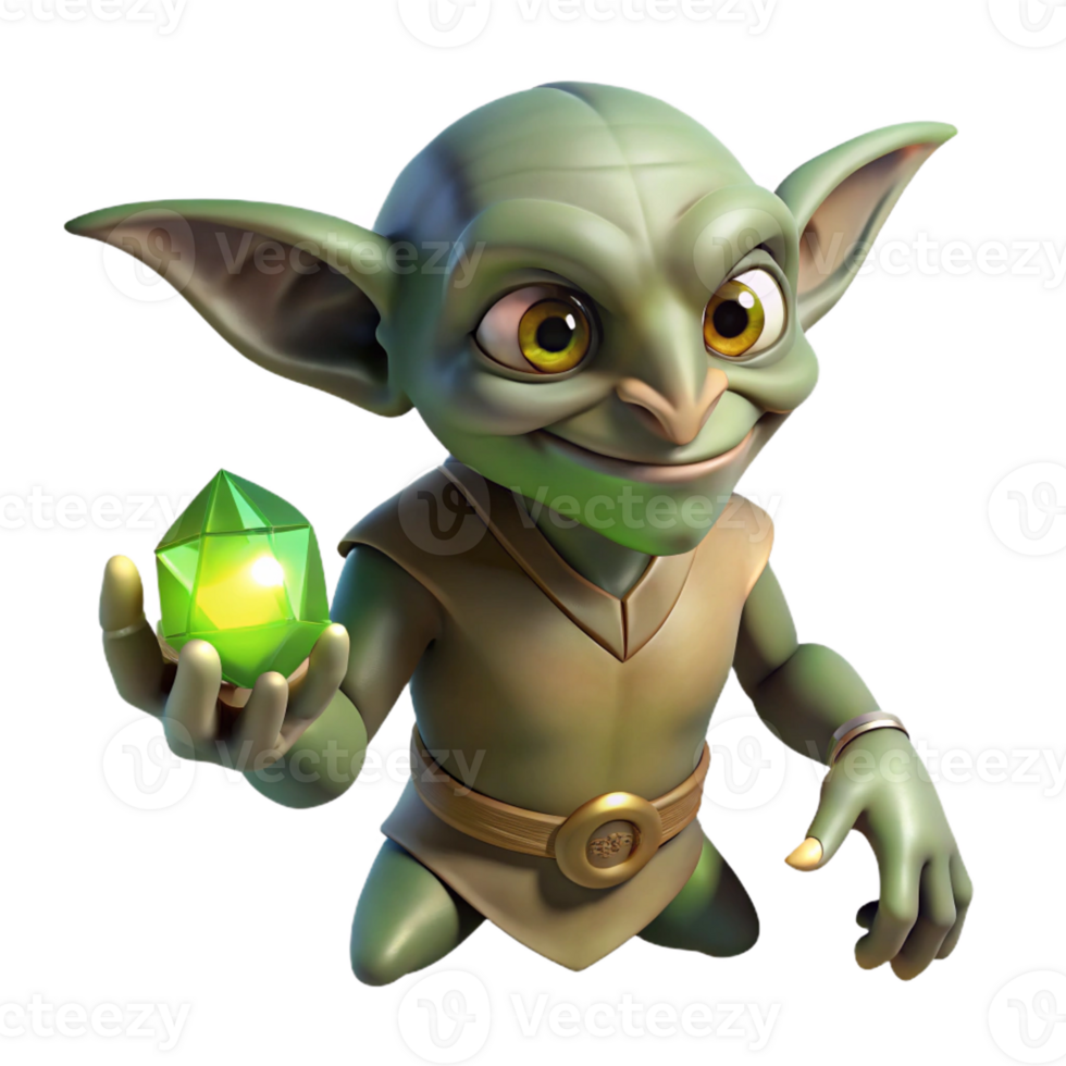 extraordinary creative A cunning goblin holding a stolen jewel, lurking in the shadows, illuminated by the faint glow of the gem. Gothic fantasy art style 4K png