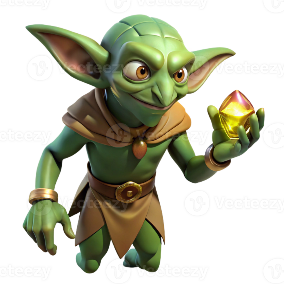 beautiful traditional A cunning goblin holding a stolen jewel, lurking in the shadows, illuminated by the faint glow of the gem. Gothic fantasy art style authentic png