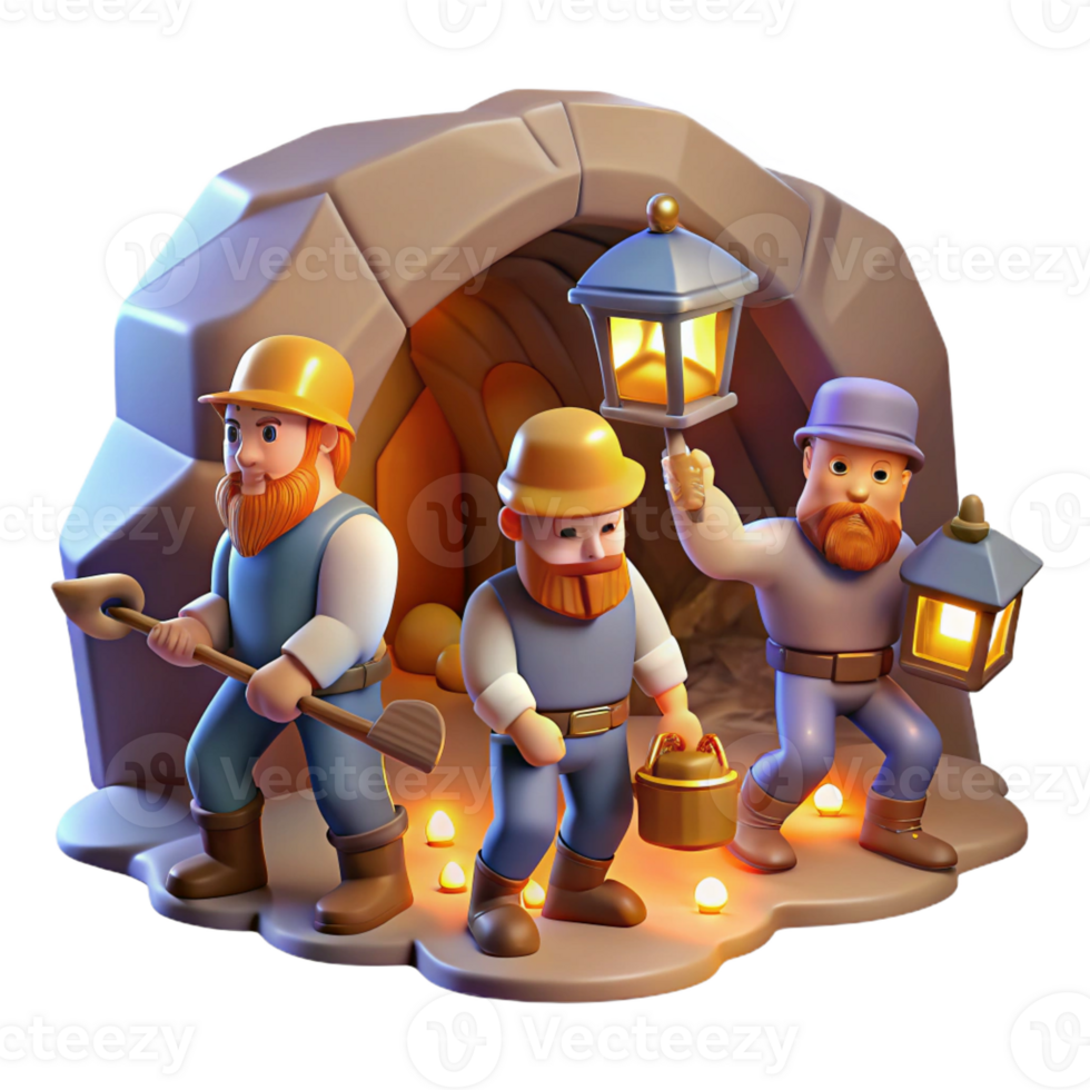 stunning vintage A Group of Dwarves Mining for Gems in a high resolution png