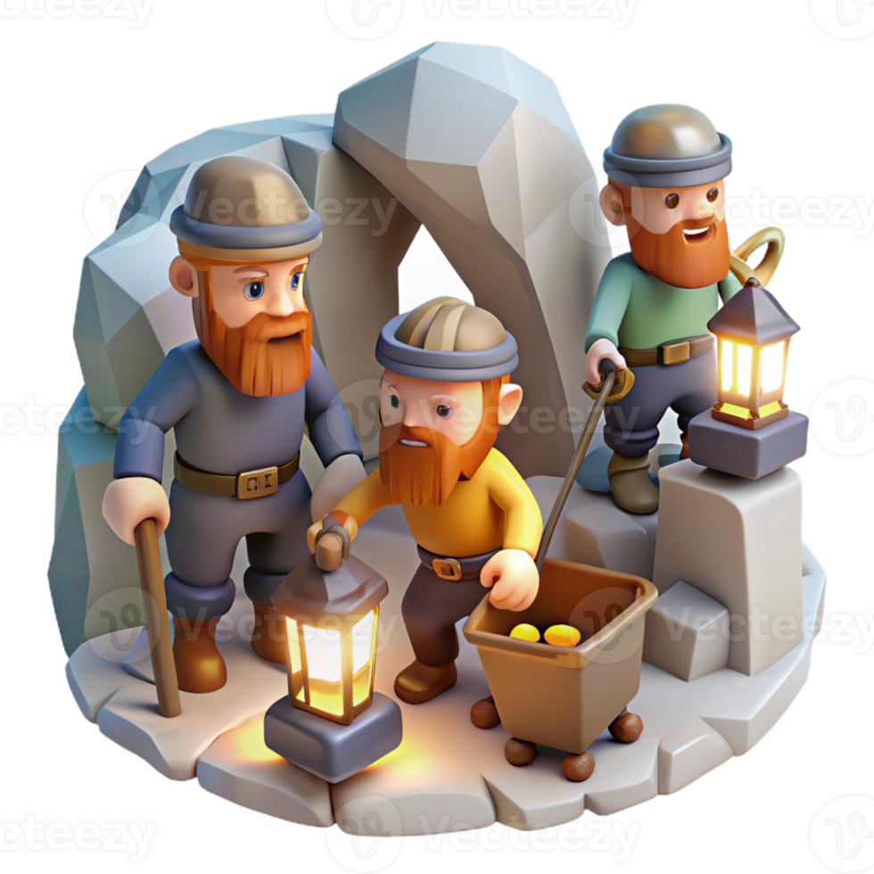 impressive abstract A Group of Dwarves Mining for Gems in a professional png