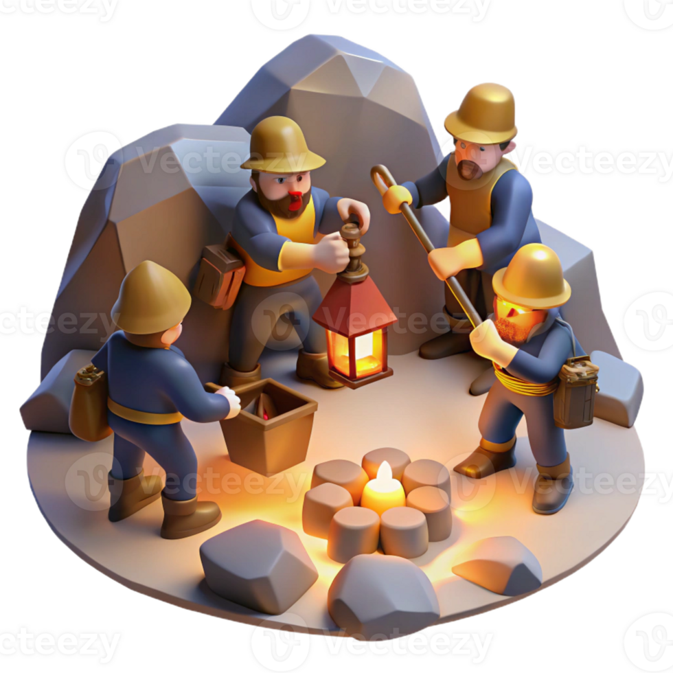 vibrant traditional A Group of Dwarves Mining for Gems in a premium png