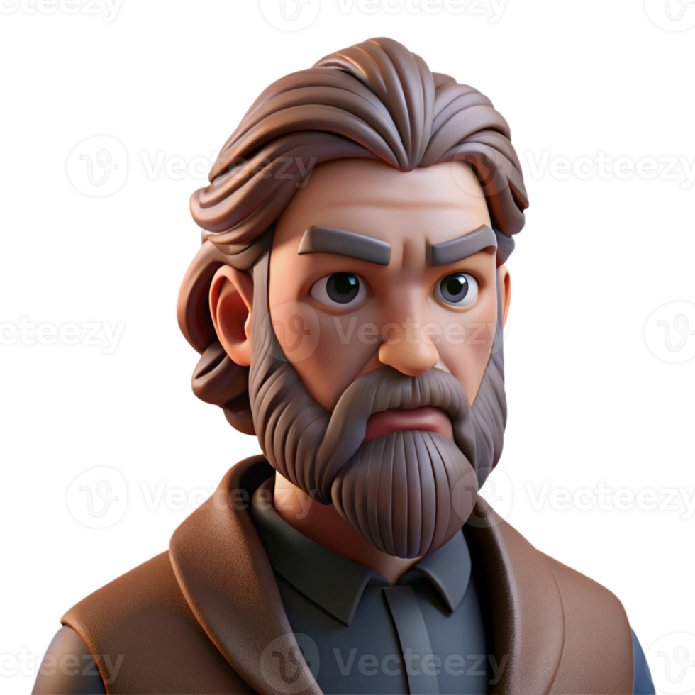 wonderful creative Portrait of a man with a long, flowing beard and a stern expression, lit by a dramatic chiaroscuro light, in the style of a Renaissance painting authentic png
