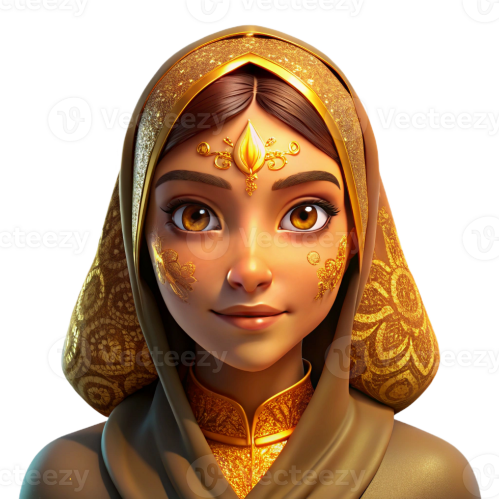 stunning traditional Portrait of a woman with intricate henna tattoos on her hands and face, lit by warm, golden light, in a Middle Eastern inspired style authentic png