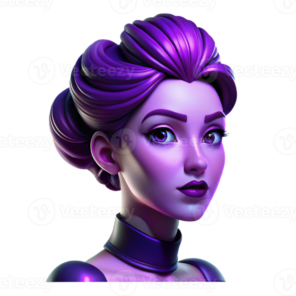 beautiful creative Portrait of a woman with vibrant purple lipstick and a glamorous updo, illuminated by Hollywood-style lighting, in an Art Deco style high resolution png