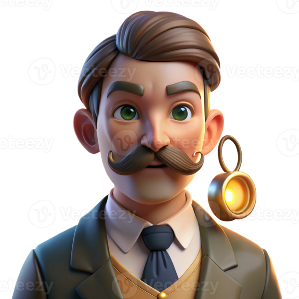 dramatic abstract Portrait of a man with a handlebar mustache and a monocle, lit by warm, candlelight, in a Victorian style exclusive png