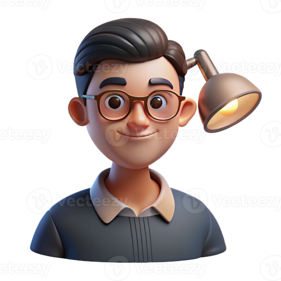 impressive abstract Portrait of a man with glasses and a thoughtful expression, lit by a warm, desk lamp, in a realistic style original png