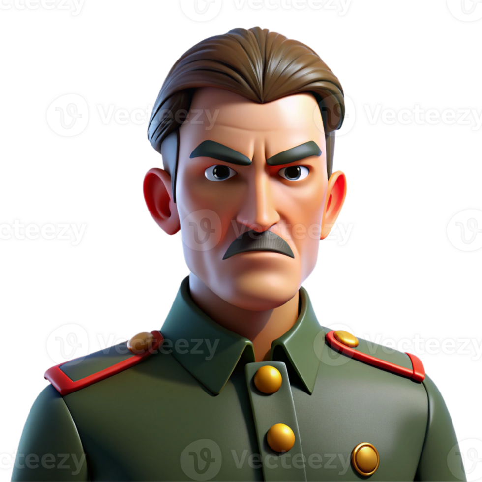 extraordinary modern Portrait of a man with a stern expression and a military uniform, lit by harsh, contrasting light, in a propaganda poster style professional png
