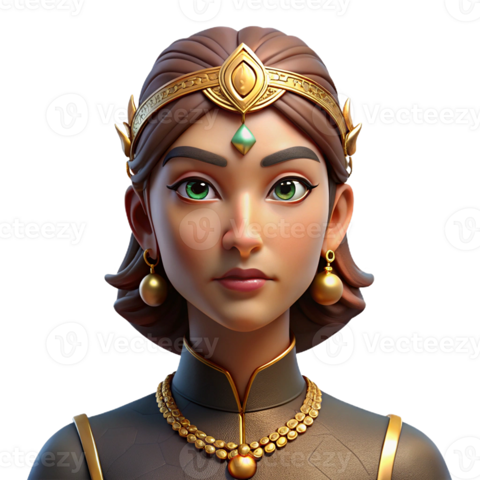 serene abstract Portrait of a woman with intricate face jewelry and a regal expression, illuminated by dramatic spotlighting, in a Byzantine style authentic png