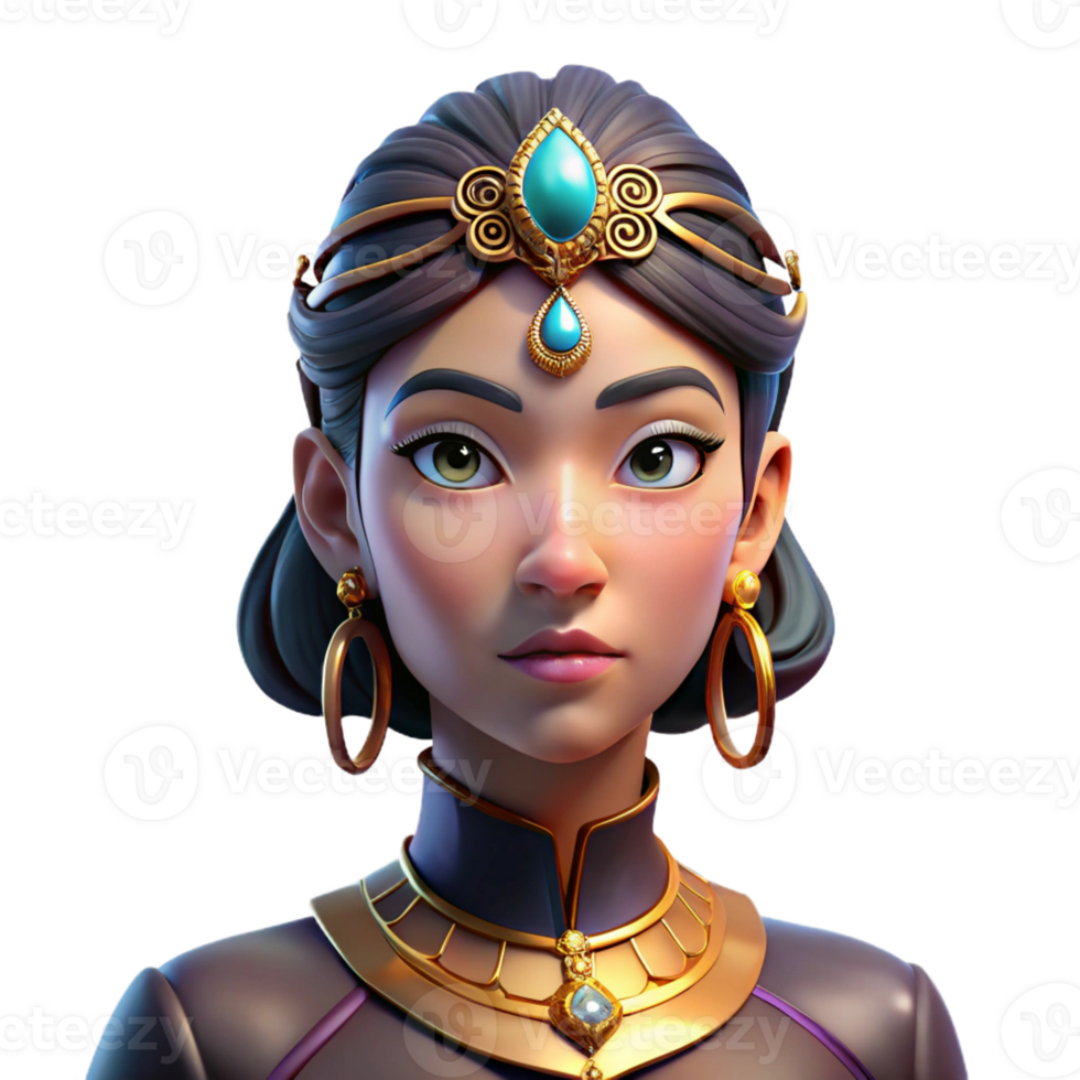 dramatic rustic Portrait of a woman with intricate face jewelry and a regal expression, illuminated by dramatic spotlighting, in a Byzantine style high resolution png