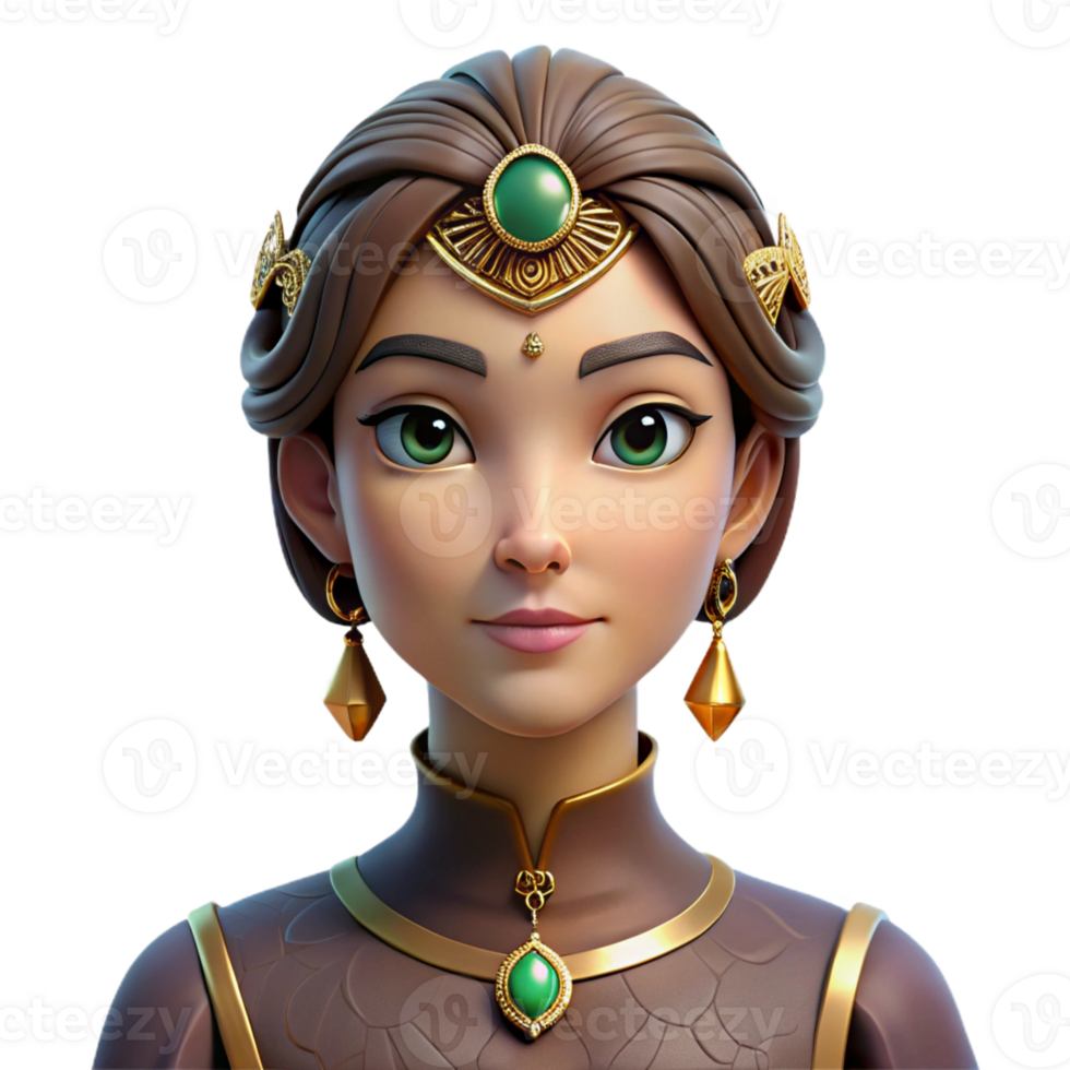 serene vintage Portrait of a woman with intricate face jewelry and a regal expression, illuminated by dramatic spotlighting, in a Byzantine style authentic png