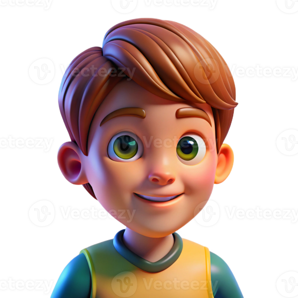 magnificent artistic Portrait of a child with bright, curious eyes and a playful expression, lit by colorful, dynamic lighting, in a children's book illustration style genuine png