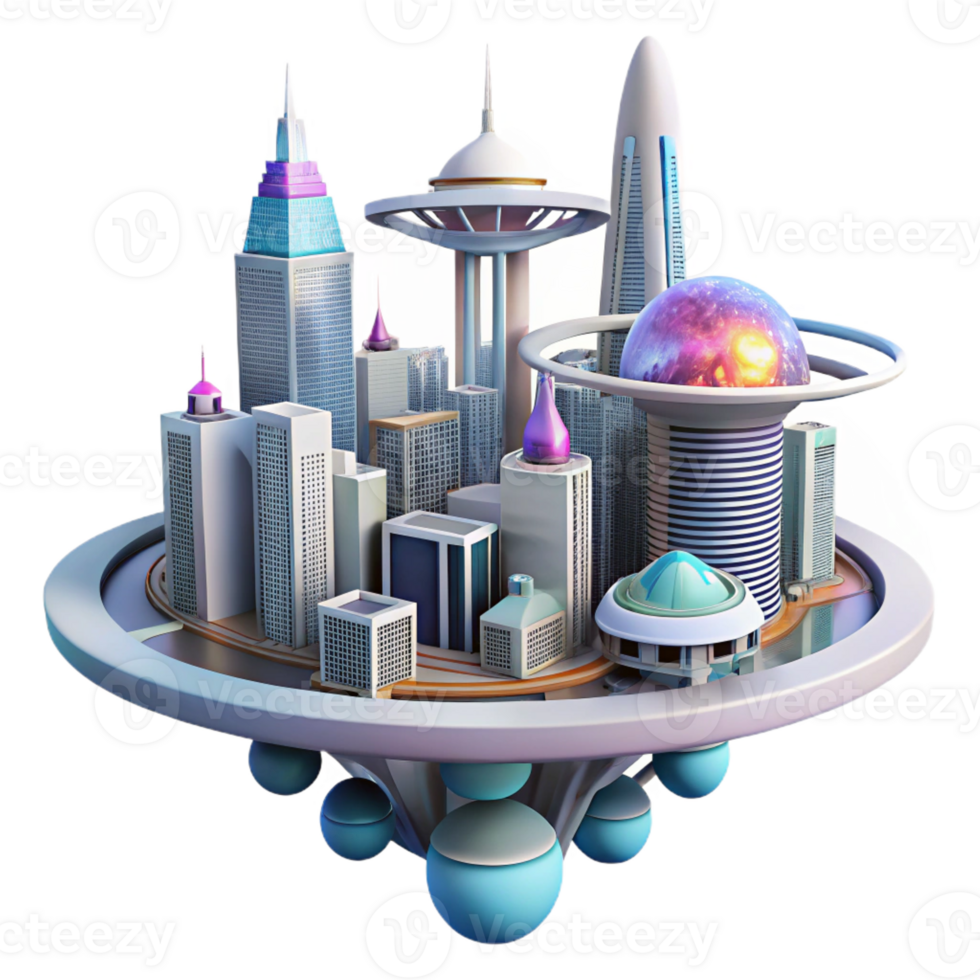 wonderful artistic A futuristic cityscape built on the rings of Saturn, with flying vehicles zipping between towering holographic advertisements. Cyberpunk lighting, art deco style original png