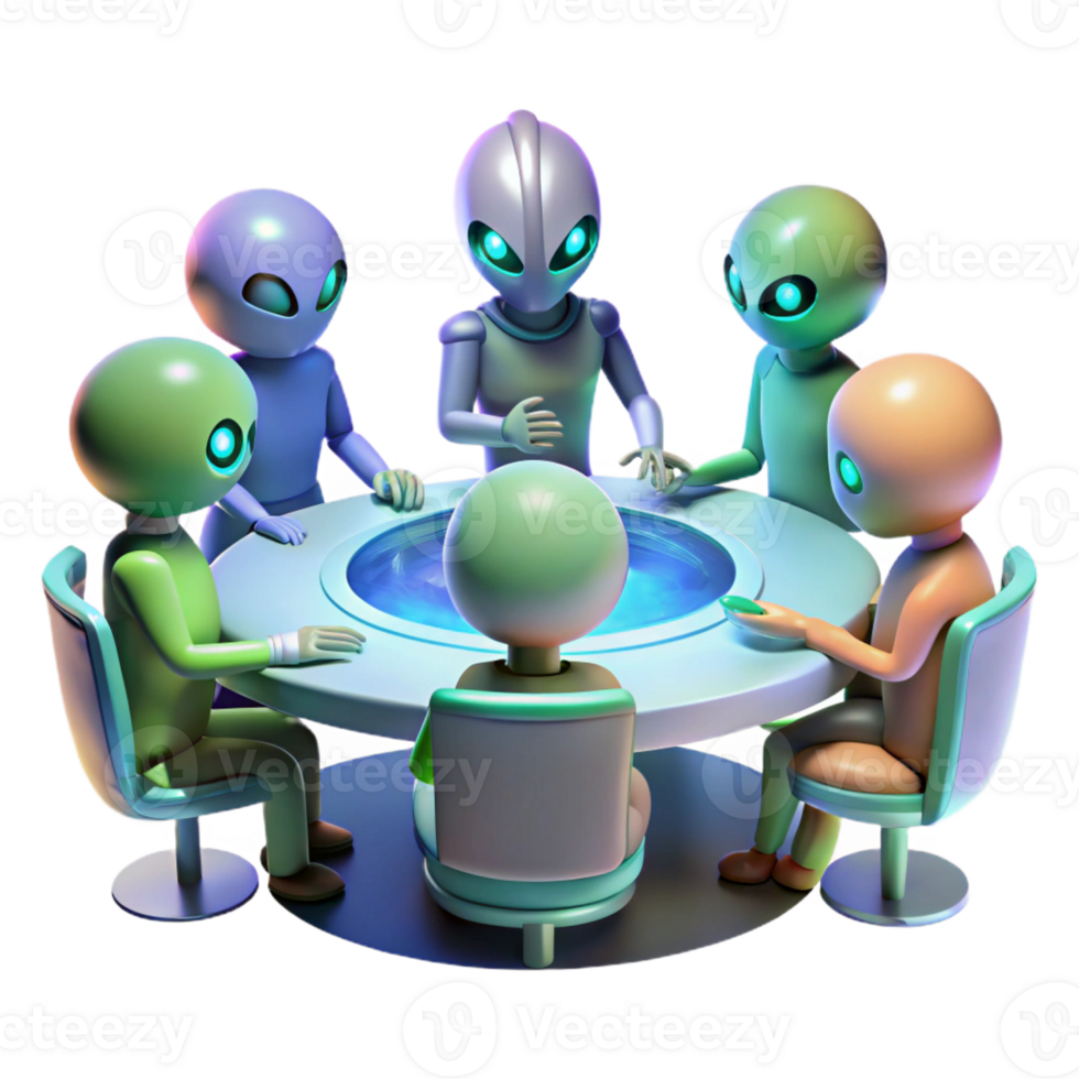 magnificent rustic A group of diverse alien diplomats gathered around a holographic table, debating the fate of a dying star. Soft lighting, realistic style professional png