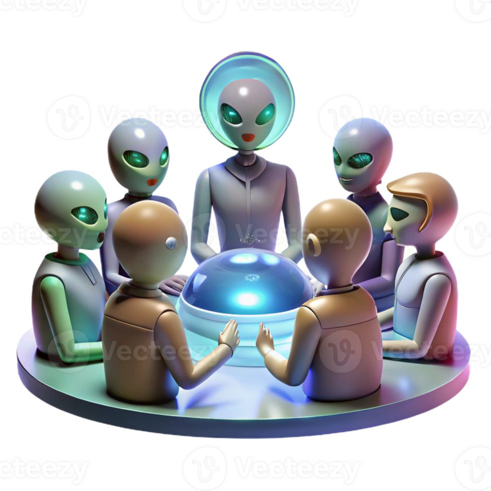 magnificent traditional A group of diverse alien diplomats gathered around a holographic table, debating the fate of a dying star. Soft lighting, realistic style exclusive png