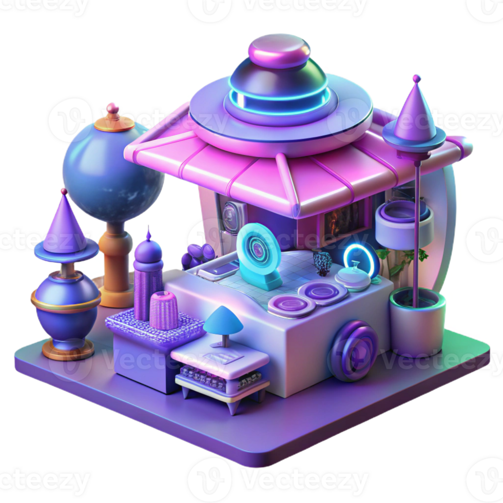 impressive modern A futuristic marketplace bustling with alien merchants and strange wares, illuminated by vibrant neon signs. Warm lighting, retrofuturistic style exclusive png
