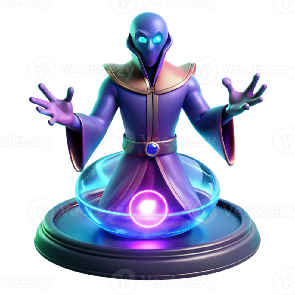magnificent rustic A powerful psychic projecting a holographic image of a looming cosmic entity. Intense lighting, fantasy style authentic png